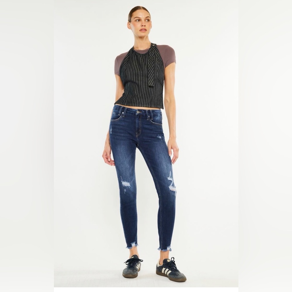 NWT KanCan MID RISE ANKLE SKINNY JEANS DARK WASH - Picture 2 of 7
